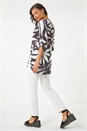 Black Mono Print Button Up Front Blouse, Image 3 of 5