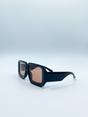 Black Oversized Square Frame Sunglasses In Black with Orange Lenses, Image 3 of 6