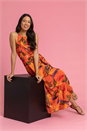 Orange Floral Print Tie Waist Chiffon Maxi Dress, Image 5 of 5