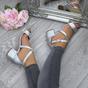 Silver Mid Block Heel Crossed Straps Sandals, Image 5 of 6