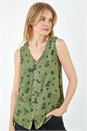 Khaki Floral Print Button Detail Vest Top, Image 4 of 5