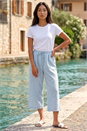 Blue Petite Stripe Cropped Wide Leg Trouser , Image 1 of 4