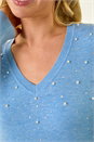Blue Petite Embellished Faux Pearl Knit Jumper, Image 5 of 5