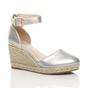 Silver AJVANI Silver Mid Wedge Heel Ankle Strap Espadrille Sandals, Image 1 of 6