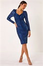 Navy  Sequin Sweetheart Neck Stretch Midi Dress, Image 3 of 6