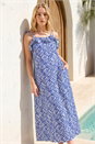 Blue Leaf Print Frill Midi Dress, Image 1 of 4