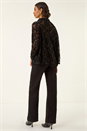 Black Textured Floral V-Neck Top, Image 4 of 6