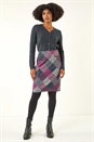 Pink Elastic Waist Check Print Pocket A Line Skirt, Image 2 of 5