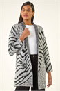 Grey Multi Animal Print Soft Knit Cardigan, Image 5 of 6