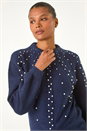 Midnight Blue Faux Pearl Cable Knit Jumper, Image 4 of 5