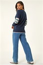 Midnight Blue Heart Print Stripe Sleeve Jumper, Image 3 of 5