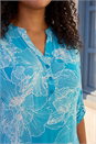 Turquoise Curve Textured Floral Print V-Neck Shirt , Image 4 of 4
