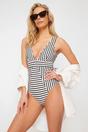 Multi Striped Plunge Neck Panelled Swimsuit, Image 1 of 4