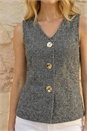 Charcoal Herringbone Mock Button Waist Coat, Image 4 of 5