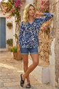 Navy  Animal Print Cowl Neck Tunic Top, Image 2 of 4