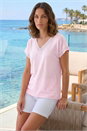 Light Pink Petite Lace Trim V-Neck Top, Image 1 of 4