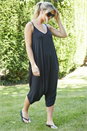 Black Cropped V-Neck Hareem Jumpsuit, Image 1 of 4