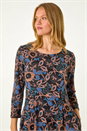 Navy  Floral Print Hanky Hem Stretch Dress, Image 4 of 5