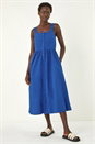 Royal Blue Seersucker Button Midi Sundress, Image 2 of 5