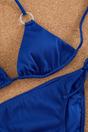 Royal Blue WOVCOR Royal Blue Ribbed Triangle Bikini Set with Ring Detail, Image 4 of 5