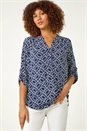 Navy  Textured Abstract Print Shirt, Image 4 of 5