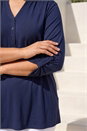 Navy  Curve Buttoned Stretch Top, Image 4 of 4