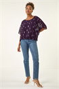 Purple Foil Print Bubble Hem Top, Image 2 of 5
