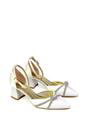 Ivory XY LONDON Ivory 'Sarah' Ankle Strap Pointed Toe Diamante Mid Block Heels, Image 3 of 5