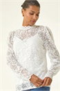 Ivory  Lace Frill High Neck Stretch Top, Image 4 of 4