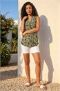 Khaki Textured Leaf Print Vest Top, Image 2 of 4