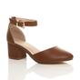 Tan AJVANI Tan Mid Block Heel Ankle Strap 2 Part Heels, Image 1 of 6