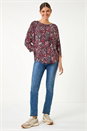 Red Textured Ditsy Floral Stretch Top, Image 2 of 5