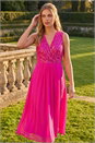 Pink Embellished Beaded V-Neck Dress, Image 1 of 4