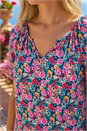 PINK Floral Gathered V-Neck Stretch Top, Image 4 of 4