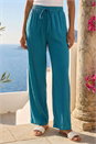 Teal Textured Wide Leg Trouser, Image 2 of 5