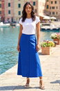 Navy  Linen Blend Button Midi Skirt, Image 2 of 4