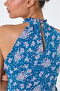 Blue Floral Print Halter Neck Frill Top, Image 5 of 5