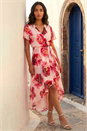 PINK Floral Print Midi Wrap Dress, Image 2 of 4