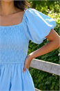 Light Blue  Dusk Puff Sleeve Shirred Dress, Image 4 of 4
