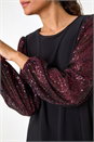 Magenta Sequin Sleeve Stretch Top, Image 5 of 5