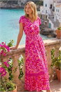 Pink Abstract Print Shirred Waist Maxi Dress, Image 1 of 4