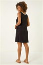Black Floral Trim A-Line Stretch Dress, Image 3 of 5