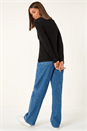 Black Button Scallop Collar Ribbed Jumper, Image 4 of 5