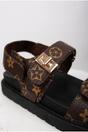 Brown iKrush Brown Saoirse Geometric Print Flatform Sandals, Image 3 of 5