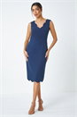 Navy  Scallop Edge Plain Bodycon Shift Dress, Image 2 of 5