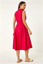 Red Embroidered Buttoned Midi Dress, Image 3 of 5
