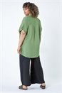 Khaki Curve Longline V-Neck Top, Image 3 of 5