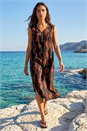 Tan Wave Zip Front Midi Shift Dress, Image 3 of 4