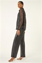 Black Dobby Plisse Button Up Blouse, Image 3 of 5