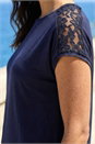 Navy  Lace Panel Detail T-Shirt, Image 4 of 4
